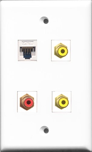 RiteAV 1 Port RCA Red 2 Port RCA Yellow and 1 Port Cat5e Ethernet White Wall Plate