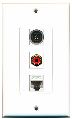 RiteAV - 1 Port RCA Red and 1 Port Toslink and 1 Port Cat5e Ethernet White Decorative Wall Plate Decorative