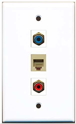 RiteAV - 1 Port RCA Red and 1 Port RCA Blue and 1 Port Phone RJ11 RJ12 Beige Wall Plate