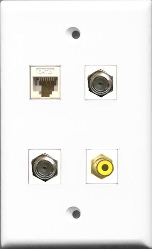 RiteAV 1 Port RCA Yellow 2 Port Coax Cable TV- F-Type and 1 Port Cat6 Ethernet White Wall Plate