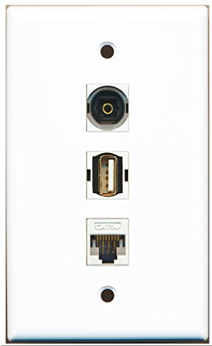 RiteAV - 1 Port USB A-A and 1 Port Toslink and 1 Port Cat5e Ethernet White Wall Plate