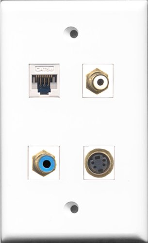 RiteAV 1 Port RCA White and 1 Port RCA Blue and 1 Port S-Video and 1 Port Cat5e Ethernet White Wall Plate