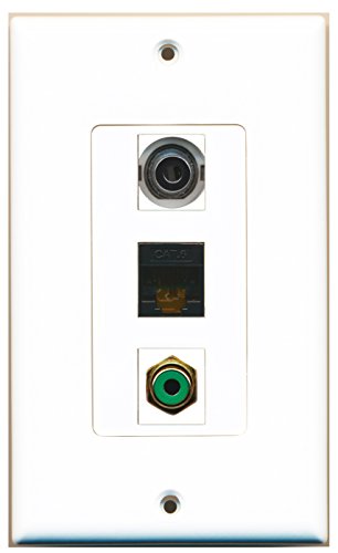 RiteAV - 1 Port RCA Green and 1 Port 3.5mm and 1 Port Cat6 Ethernet Black Decorative Wall Plate Decorative