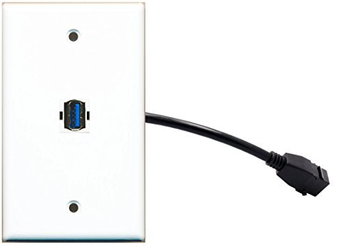 RiteAV (1 Gang Flat) USB 3 Wall Plate w/ Female Pigtail Extension Cable White