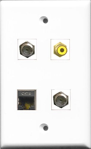 RiteAV 1 Port RCA Yellow 2 Port Coax Cable TV- F-Type and 1 Port Shielded Cat6 Ethernet Wall Plate