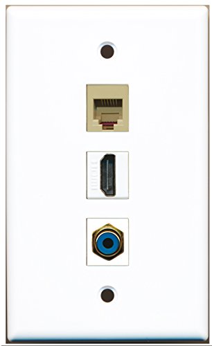RiteAV - 1 Port HDMI 1 RCA Blue 1 Phone RJ11 RJ12 Beige Wall Plate
