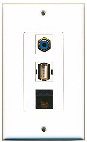 RiteAV - 1 Port RCA Blue and 1 Port USB A-A and 1 Port Cat6 Ethernet Black Decorative Wall Plate Decorative