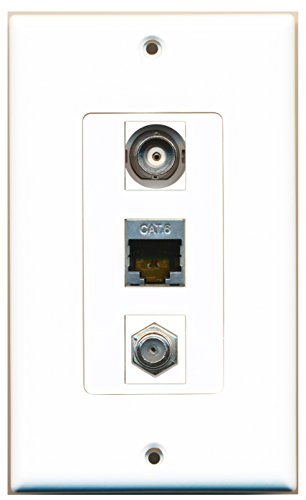 RiteAV - 1 Port Coax Cable TV- F-Type and 1 Port Shielded Cat6 Ethernet and 1 Port BNC Decorative Wall Plate Decorative