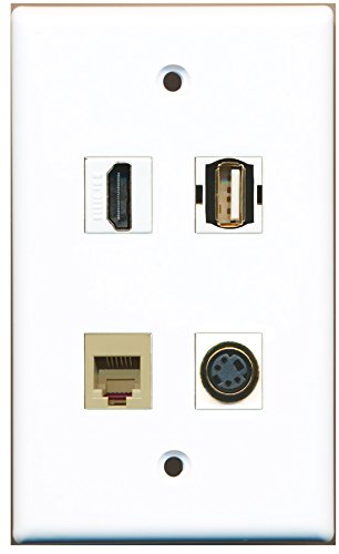 RiteAV - 1 Port HDMI 1 Port USB A-A 1 Port Phone RJ11 RJ12 Beige 1 Port S-Video Wall Plate
