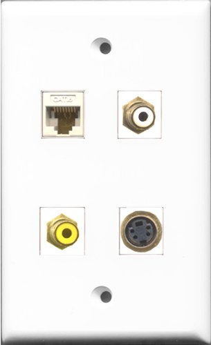 RiteAV 1 Port RCA White and 1 Port RCA Yellow and 1 Port S-Video and 1 Port Cat6 Ethernet White Wall Plate