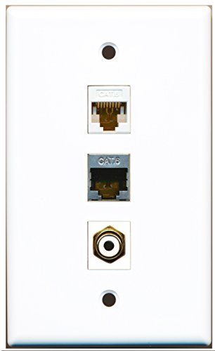 RiteAV - 1 Port RCA White and 1 Port Shielded Cat6 Ethernet and 1 Port Cat6 Ethernet White Wall Plate
