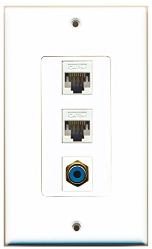 RiteAV - 1 Port RCA Blue 2 Port Cat5e Ethernet White Decorative Wall Plate