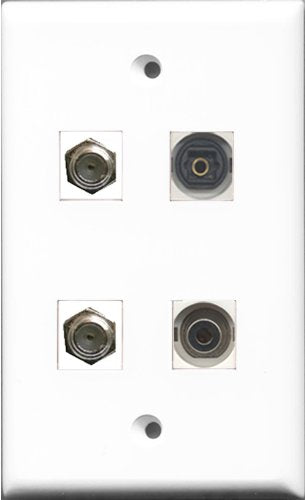 RiteAV - 2 Port Coax Cable TV- F-Type and 1 Port Toslink and 1 Port 3.5mm Wall Plate