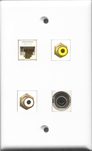 RiteAV 1 Port RCA White and 1 Port RCA Yellow and 1 Port 3.5mm and 1 Port Cat6 Ethernet White Wall Plate