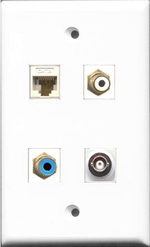 RiteAV 1 Port RCA White and 1 Port RCA Blue and 1 Port BNC and 1 Port Cat6 Ethernet White Wall Plate