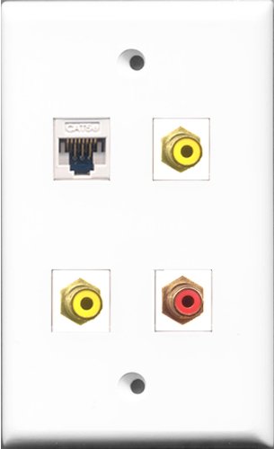 RiteAV 1 Port RCA Red 2 Port RCA Yellow and 1 Port Cat5e Ethernet White Wall Plate