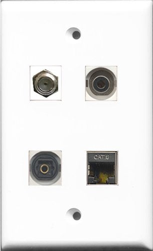 RiteAV 1 Port Coax Cable TV- F-Type and 1 Port Shielded Cat6 Ethernet and 1 Port Toslink and 1 Port 3.5mm Wall Plate