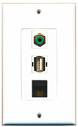 RiteAV - 1 Port RCA Green and 1 Port USB A-A and 1 Port Cat6 Ethernet Black Decorative Wall Plate Decorative