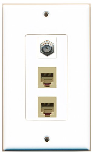 RiteAV - 1 Port Coax Cable TV- F-Type 2 Port Phone RJ11 RJ12 Beige Decorative Wall Plate Decorative