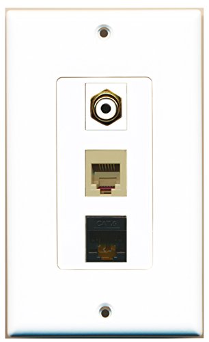 RiteAV - 1 Port RCA White and 1 Port Phone RJ11 RJ12 Beige and 1 Port Cat6 Ethernet Black Decorative Wall Plate Decorative