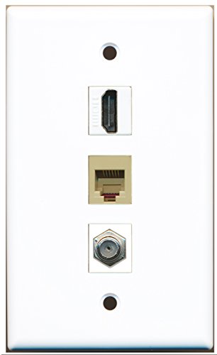 RiteAV - 1 Port HDMI and 1 Port Coax Cable TV- F-Type and 1 Port Phone RJ11 RJ12 Beige Wall Plate