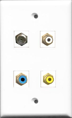 RiteAV 1 Port RCA White and 1 Port RCA Yellow and 1 Port RCA Blue and 1 Port Coax Cable TV- F-Type Wall Plate