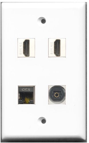 RiteAV - 2 Port HDMI 1 Port Shielded Cat6 Ethernet 1 Port Toslink Wall Plate