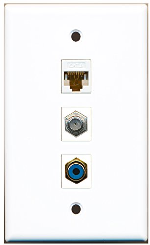 RiteAV - 1 Port RCA Blue and 1 Port Coax Cable TV- F-Type and 1 Port Cat6 Ethernet White Wall Plate