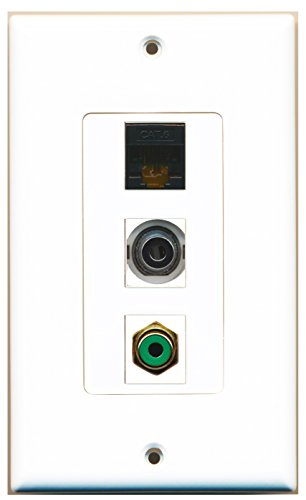 RiteAV - 1 Port RCA Green and 1 Port 3.5mm and 1 Port Cat6 Ethernet Black Decorative Wall Plate Decorative