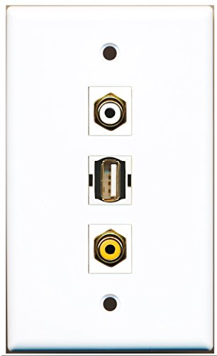 RiteAV - 1 Port RCA White and 1 Port RCA Yellow and 1 Port USB A-A Wall Plate