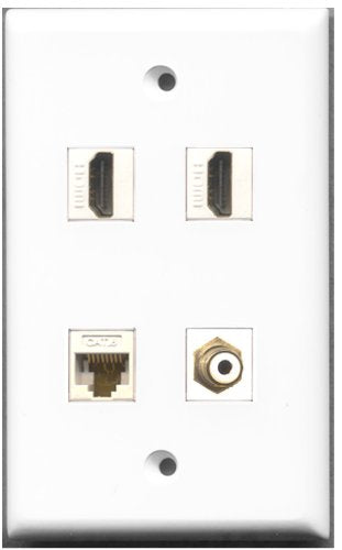 RiteAV - 2 Port HDMI 1 Port RCA White 1 Port Cat6 Ethernet White Wall Plate