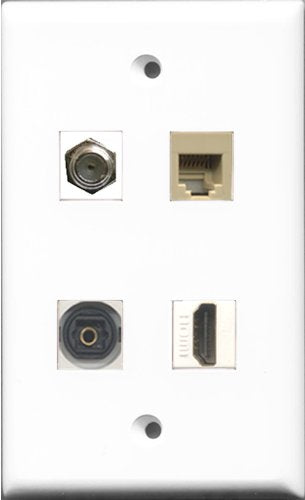 RiteAV 1 Port HDMI and 1 Port Coax Cable TV- F-Type and 1 Port Phone RJ11 RJ12 Beige and 1 Port Toslink Wall Plate