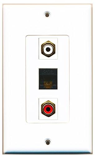 RiteAV - 1 Port RCA Red and 1 Port RCA White and 1 Port Cat6 Ethernet Black Decorative Wall Plate Decorative