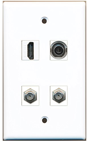RiteAV - 1 Port HDMI 2 Port Coax Cable TV- F-Type 1 Port 3.5mm Wall Plate
