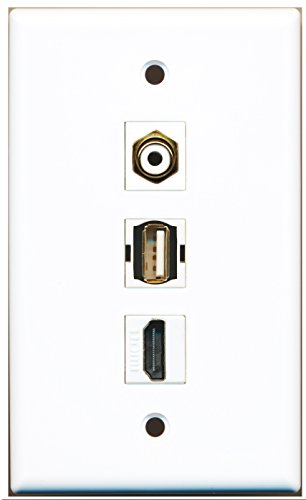 RiteAV - 1 Port HDMI and 1 Port RCA White and 1 Port USB A-A Wall Plate