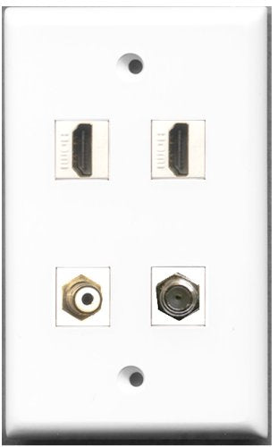 RiteAV - 2 Port HDMI 1 Port RCA White 1 Port Coax Cable TV- F-Type Wall Plate