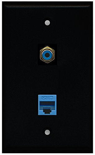 RiteAV - Black 1 Port RCA Blue 1 Port Cat5e Ethernet Blue Wall Plate