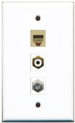 RiteAV - 1 Port RCA White and 1 Port Coax Cable TV- F-Type and 1 Port Phone RJ11 RJ12 Beige Wall Plate