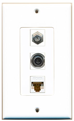 RiteAV - 1 Port Coax Cable TV- F-Type and 1 Port 3.5mm and 1 Port Cat6 Ethernet White Decorative Wall Plate Decorative