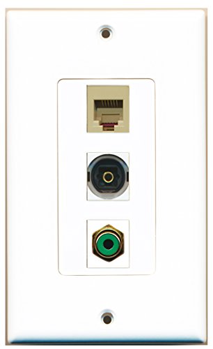 RiteAV - 1 Port RCA Green and 1 Port Phone RJ11 RJ12 Beige and 1 Port Toslink Decorative Wall Plate Decorative