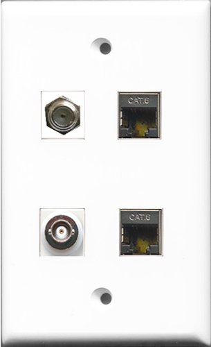 RiteAV 1 Port Coax Cable TV- F-Type 2 Port Shielded Cat6 Ethernet and 1 Port BNC Wall Plate