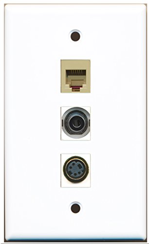 RiteAV - 1 Port Phone RJ11 RJ12 Beige and 1 Port S-Video and 1 Port 3.5mm Wall Plate