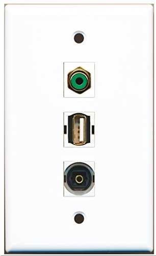 RiteAV - 1 Port RCA Green and 1 Port USB A-A and 1 Port Toslink Wall Plate