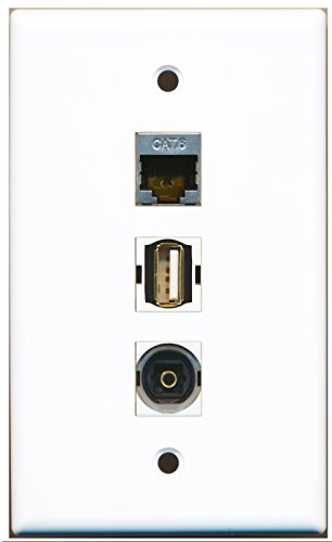 RiteAV - 1 Port USB A-A and 1 Port Shielded Cat6 Ethernet and 1 Port Toslink Wall Plate