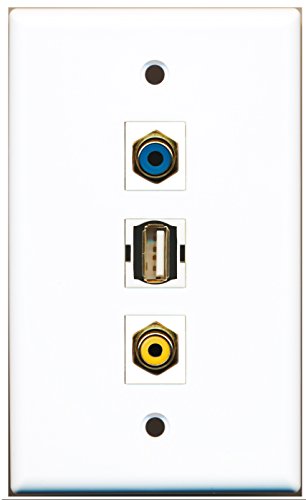 RiteAV - 1 Port RCA Yellow and 1 Port RCA Blue and 1 Port USB A-A Wall Plate