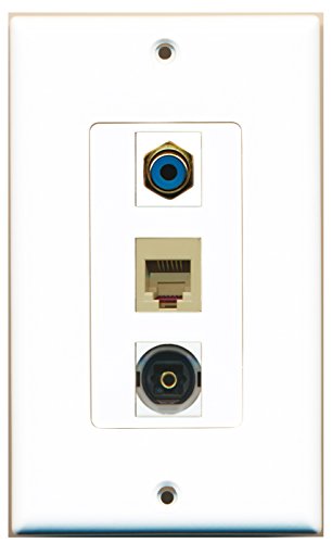 RiteAV - 1 Port RCA Blue and 1 Port Phone RJ11 RJ12 Beige and 1 Port Toslink Decorative Wall Plate Decorative