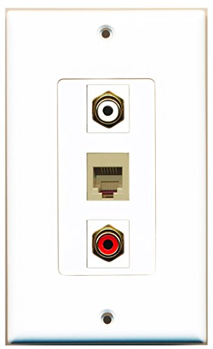 RiteAV - 1 Port RCA Red and 1 Port RCA White and 1 Port Phone RJ11 RJ12 Beige Decorative Wall Plate Decorative