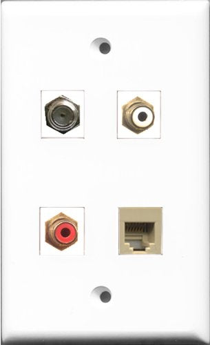 RiteAV 1 Port RCA Red and 1 Port RCA White and 1 Port Coax Cable TV- F-Type and 1 Port Phone RJ11 RJ12 Beige Wall Plate