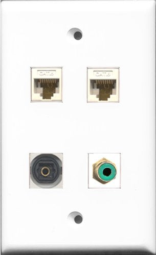 RiteAV 1 Port RCA Green and 1 Port Toslink 2 Port Cat6 Ethernet White Wall Plate