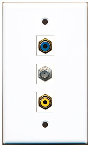 RiteAV - 1 Port RCA Yellow and 1 Port RCA Blue and 1 Port Coax Cable TV- F-Type Wall Plate